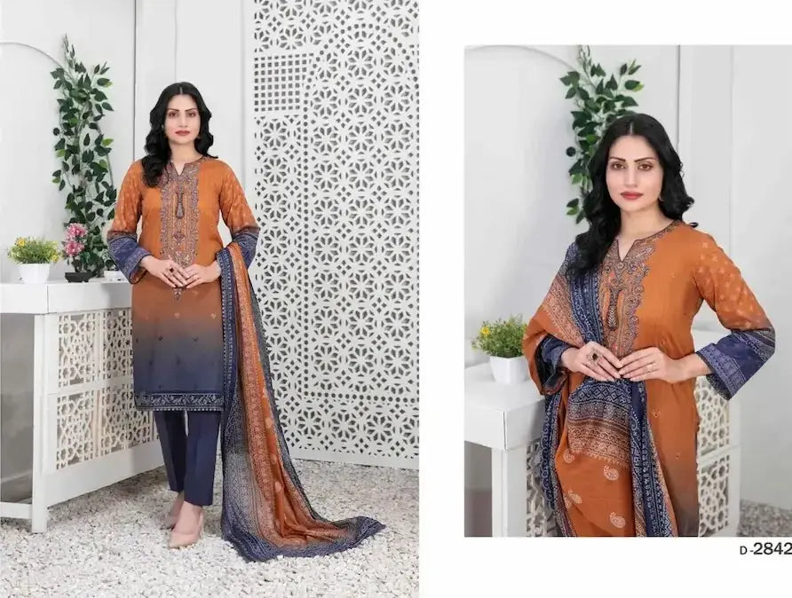 Tawakkal Stitched Embroidered Digital Printed Lawn kurthi - Tan Color