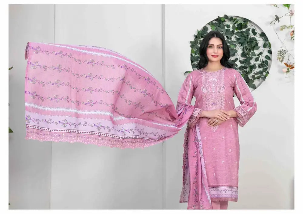 Tawakkal Stitched Embroidered Digital Printed Lawn kurthi - Pink Color