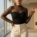 Polka Dot Mesh Patchwork Long Sleeve Party Top