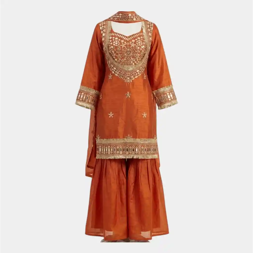 Mirror Work Sharara Kurti with Lace Border