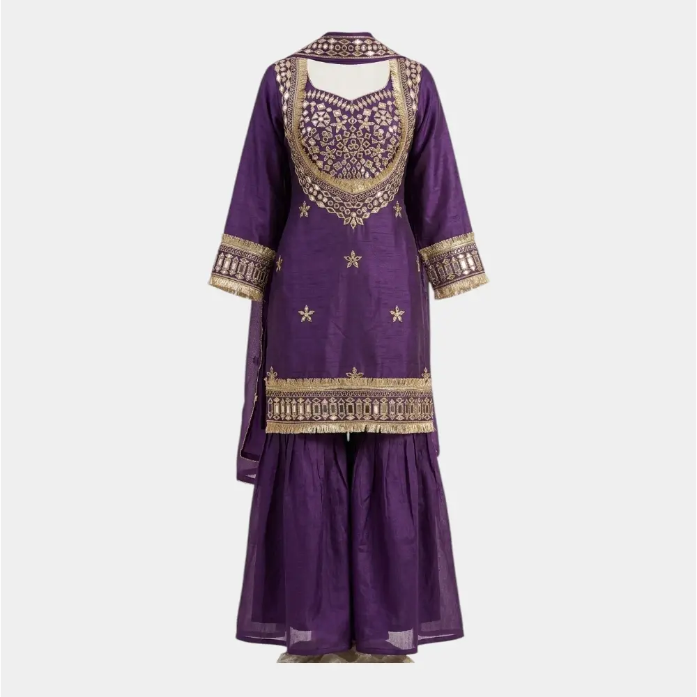 Mirror Work Sharara Kurti with Lace Border