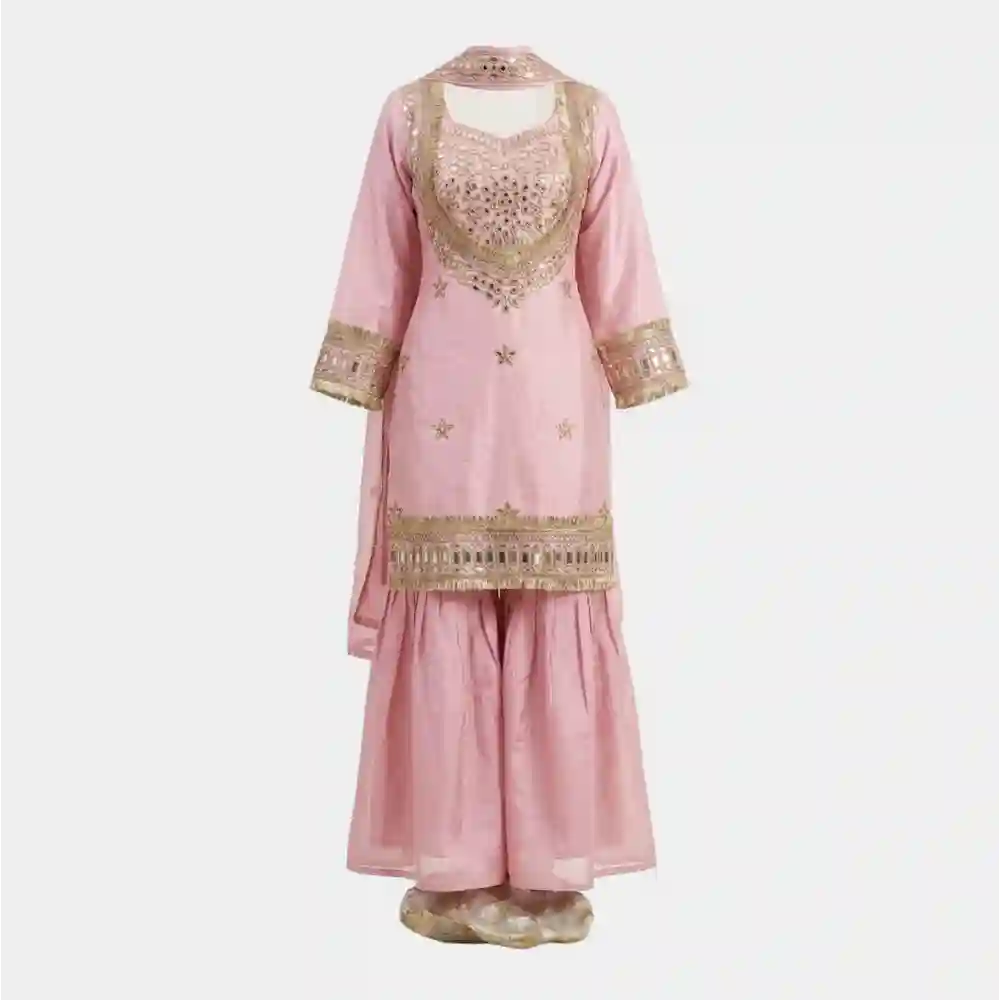 Mirror Work Sharara Kurti with Lace Border