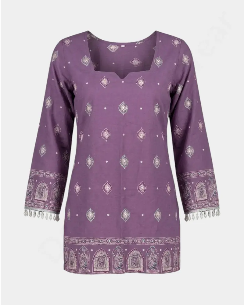 Purple Embroidered Lily Cotton Short Kurti