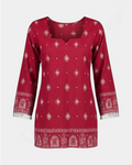 Red Embroidered Lily Cotton Short Kurti