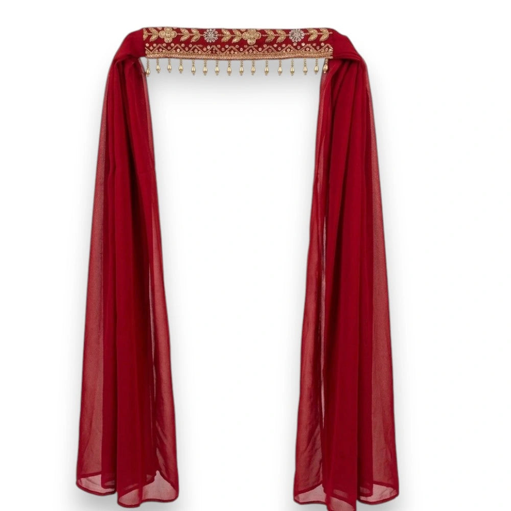 Red Handwork Embellished Short Kurti Set