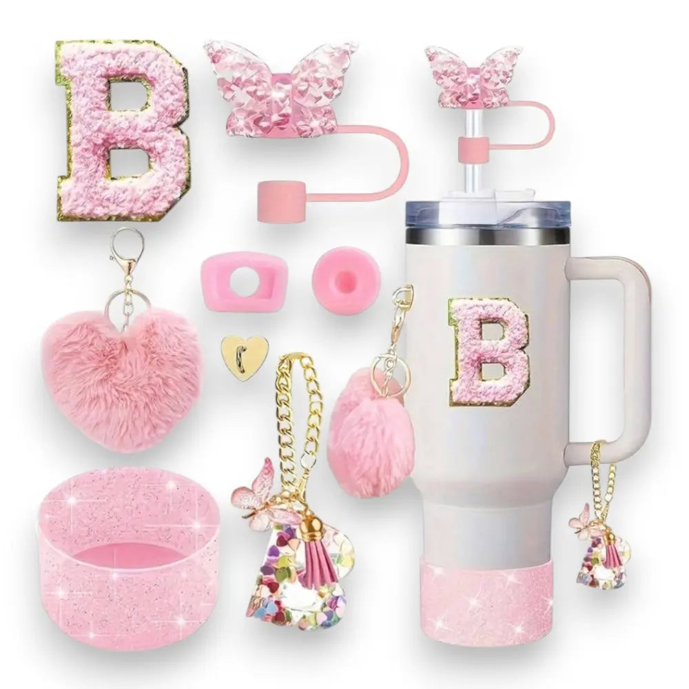 Tumbler Accessory Set with Initial Patch, Boot, and Keychains (Cup Not Included)