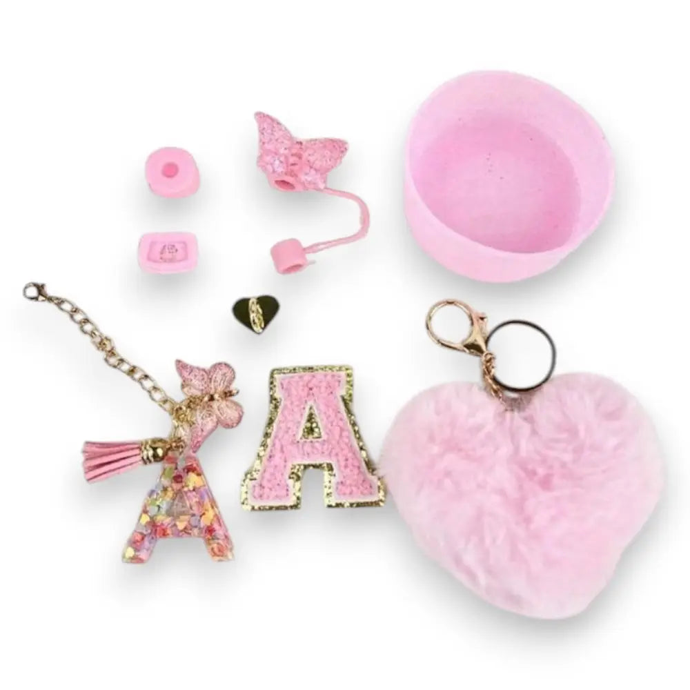 Tumbler Accessory Set with Initial Patch, Boot, and Keychains (Cup Not Included)