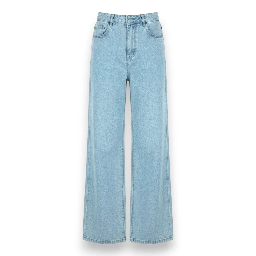 Women's Distressed Wide-Leg Jeans – High-Rise Waist