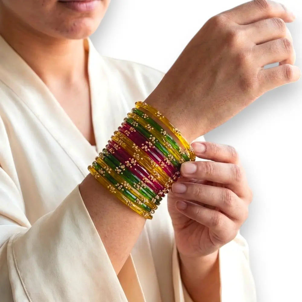 Stunning Green Red & Yellow Bangles Set Accessories
