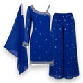 Blue Georgette One-Shoulder Kurta & Sharara Set