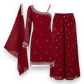 Red Georgette One-Shoulder Kurta and Sharara Set