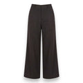 A pair of dark brown wide-leg cropped trousers with a subtle textured weave, shown against a plain white background.