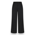 Black wide-leg cropped trousers with a button waistband, shown on a plain white background.