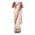 Floral Off-White & Pink Rangoli Silk Saree with Real Mirror & Banglori Silk Corset Blouse (Size 38–40)