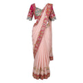 Floral  Soft Pink Rangoli Silk Saree with Real Mirror & Banglori Silk Corset Blouse (Size 40–42)