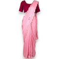 Simple & Elegant Pink Saree with Dark Pink Velvet Blouse - Size 38 to 40