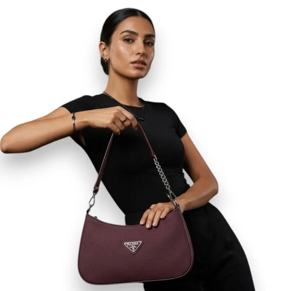 PADRE Purple Textured Canvas Hobo Bag with Chain Strap
