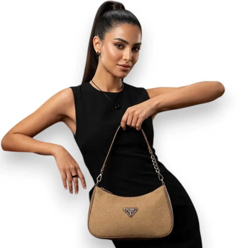 PADRE Textured Canvas Hobo Bag with Chain Strap