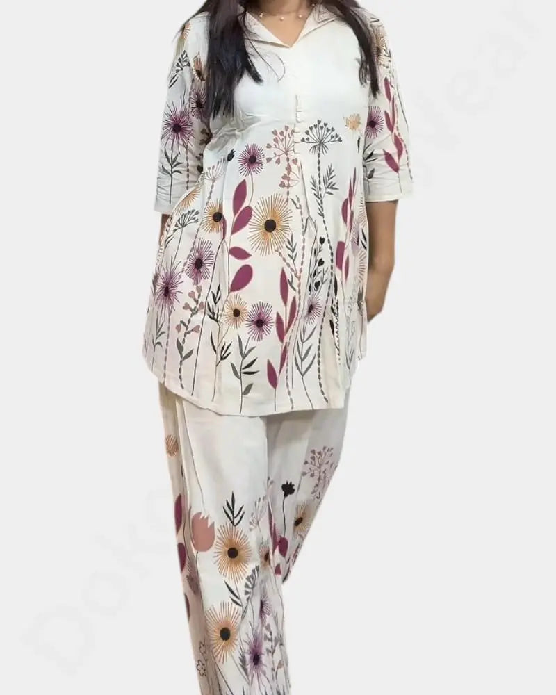 Ladies Kurthi Co-ord Set - Khadi Fabric -Cream Color | Size 2XL