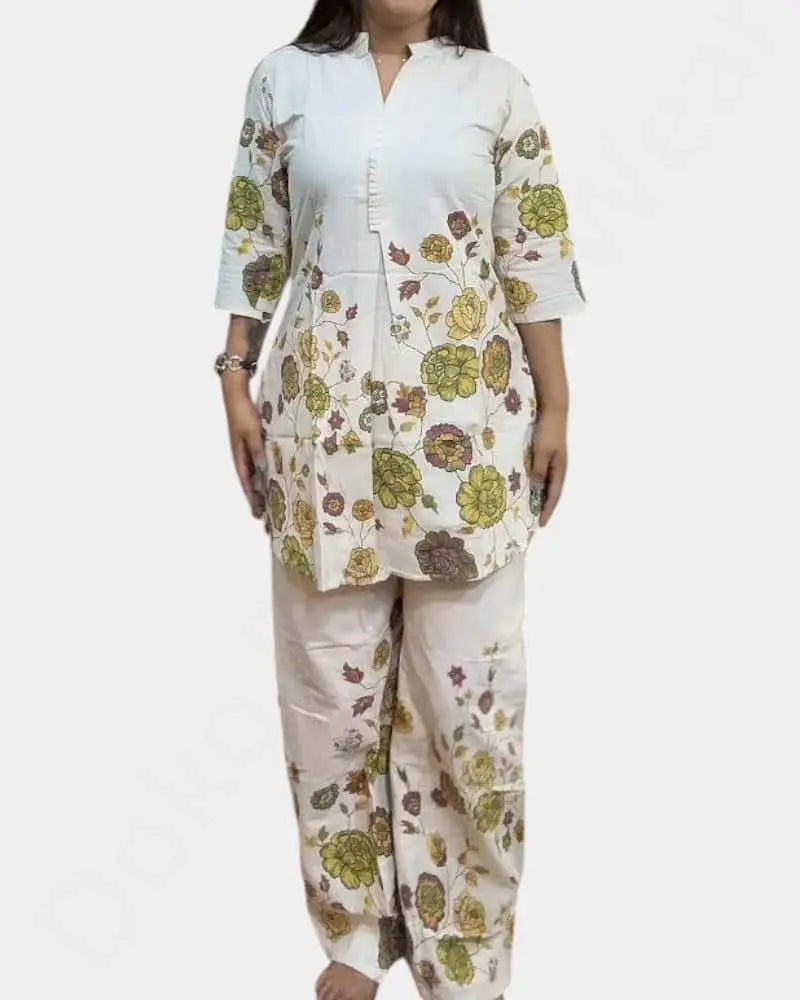 Ladies Kurthi Co-ord Set - Khadi Fabric -Cream Color | Size 2XL