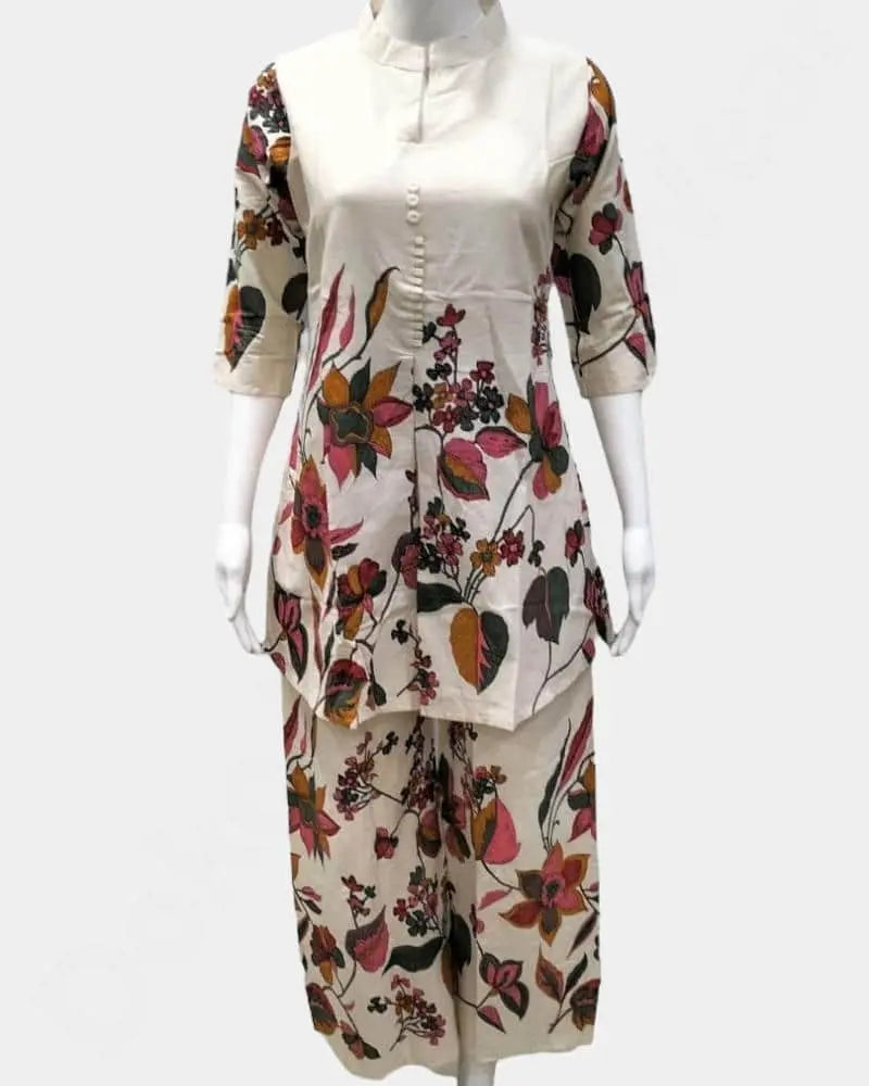 Ladies Kurthi Co-ord Set - Khadi Fabric -Cream Color - XL Size