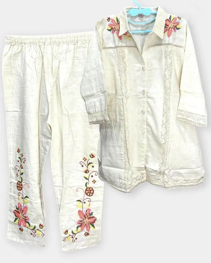 Ladies Kurthi Co-ord Set - Khadi Fabric -Cream Color - Premium Quality