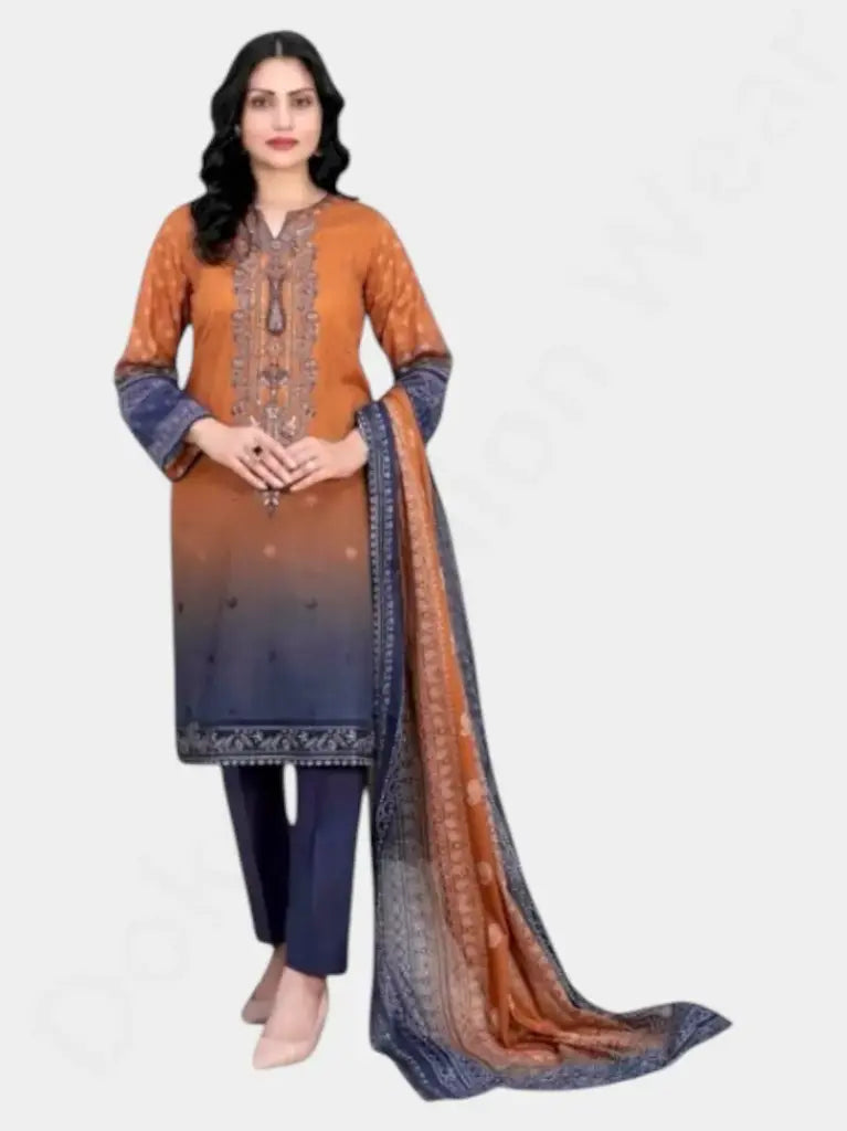 Tawakkal Stitched Embroidered Digital Printed Lawn kurthi - Tan Color