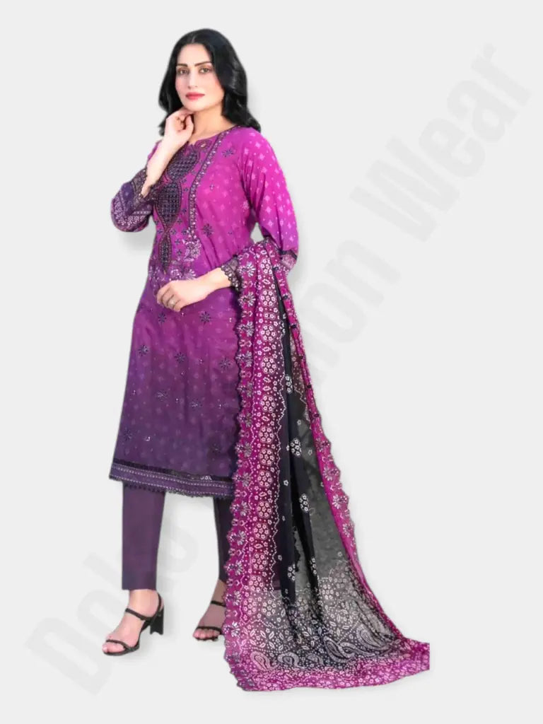 Tawakkal Stitched Embroidered Digital Printed Lawn kurthi - Magenta Color