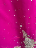 Fuchsia pink kurti with silver bead embroidery and floral sequin details, elegant women's fashion wear