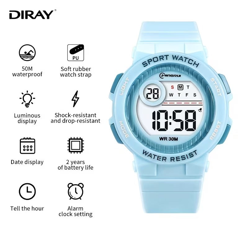 Mingrui Kids Digital Watch with Alarm, Timer & Glow | Water Resistant 30M | Black Plastic Case & TPU Strap | Ages 3–14