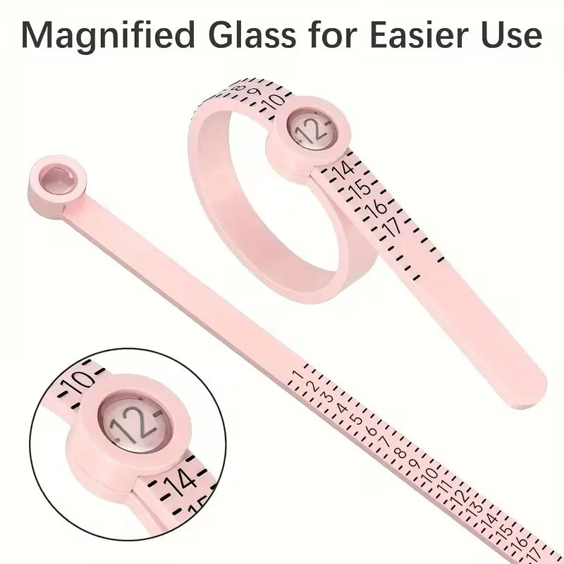 Ring Sizer Measuring Tool | Sizes 1–17 USA | Reusable Finger Size Gauge | Jewelry Sizing Tool | Pink