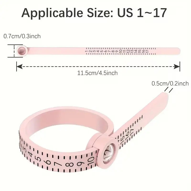 Ring Sizer Measuring Tool | Sizes 1–17 USA | Reusable Finger Size Gauge | Jewelry Sizing Tool | Pink