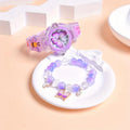 2pcs Kids Girls Quartz Watch & Beads Bracelet Set | 3D Silicone LED Flash | Flower Butterfly Wristwatch for Children