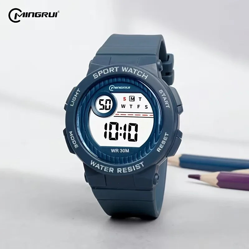 Mingrui Kids Digital Watch | Alarm Timer Glow | 30m Water Resistant | Black TPU Strap | Campus & Gift Watch Ages 3–14