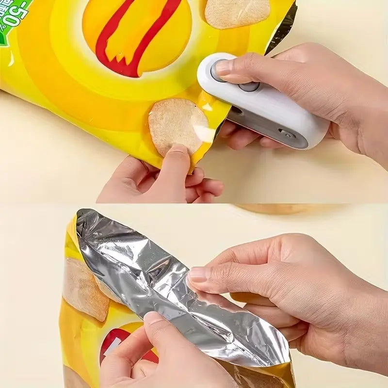 OCRUSTAR Snack Bag Sealer – Rechargeable Mini Hand-Press Bag Sealer with USB Charging | Black & White