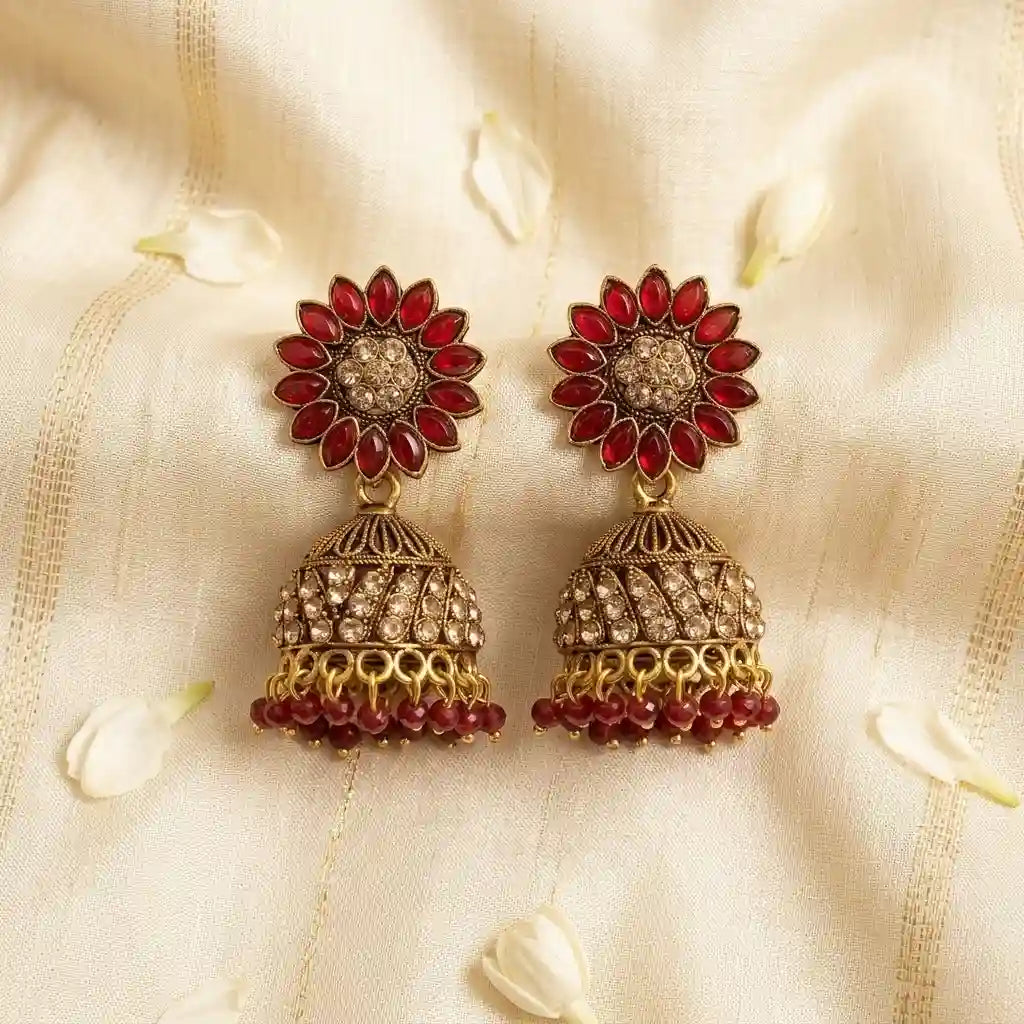 Antique Ruby Jhumka Earrings