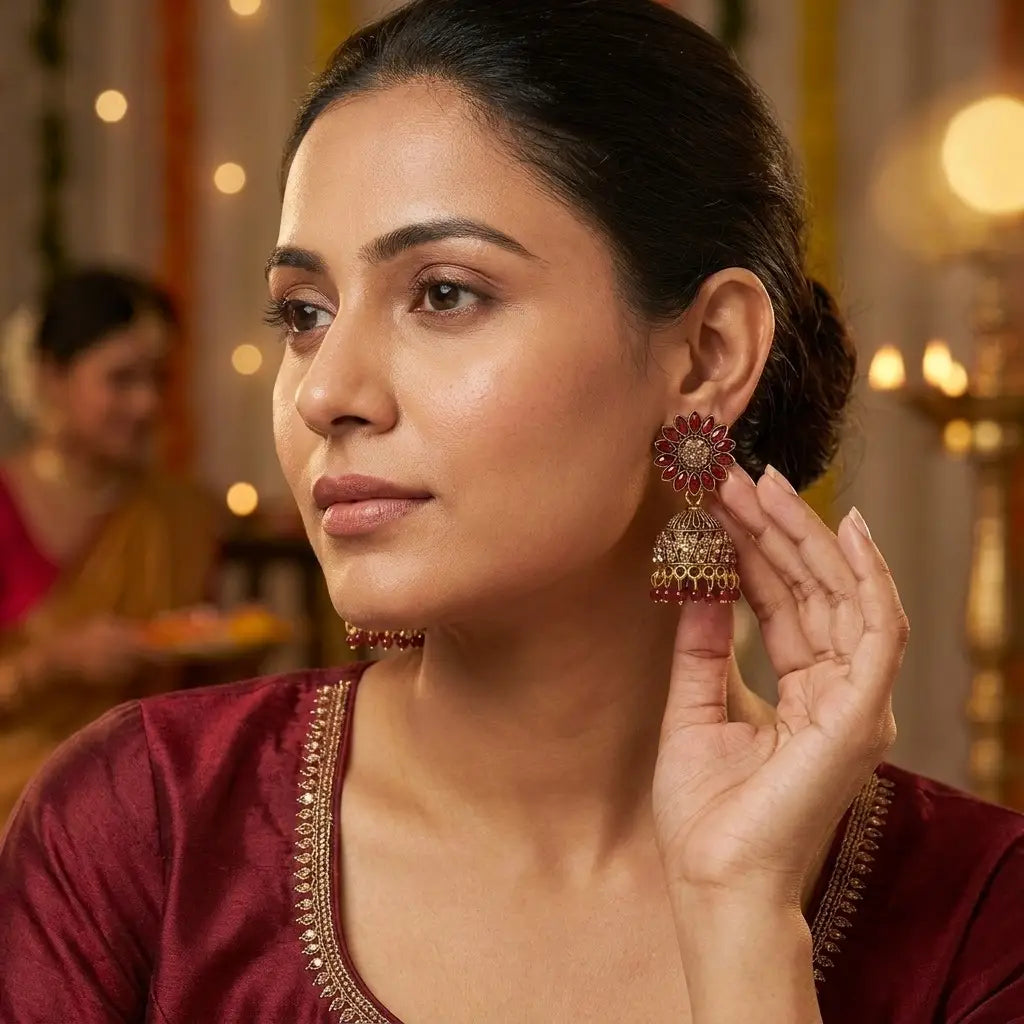 Antique Ruby Jhumka Earrings