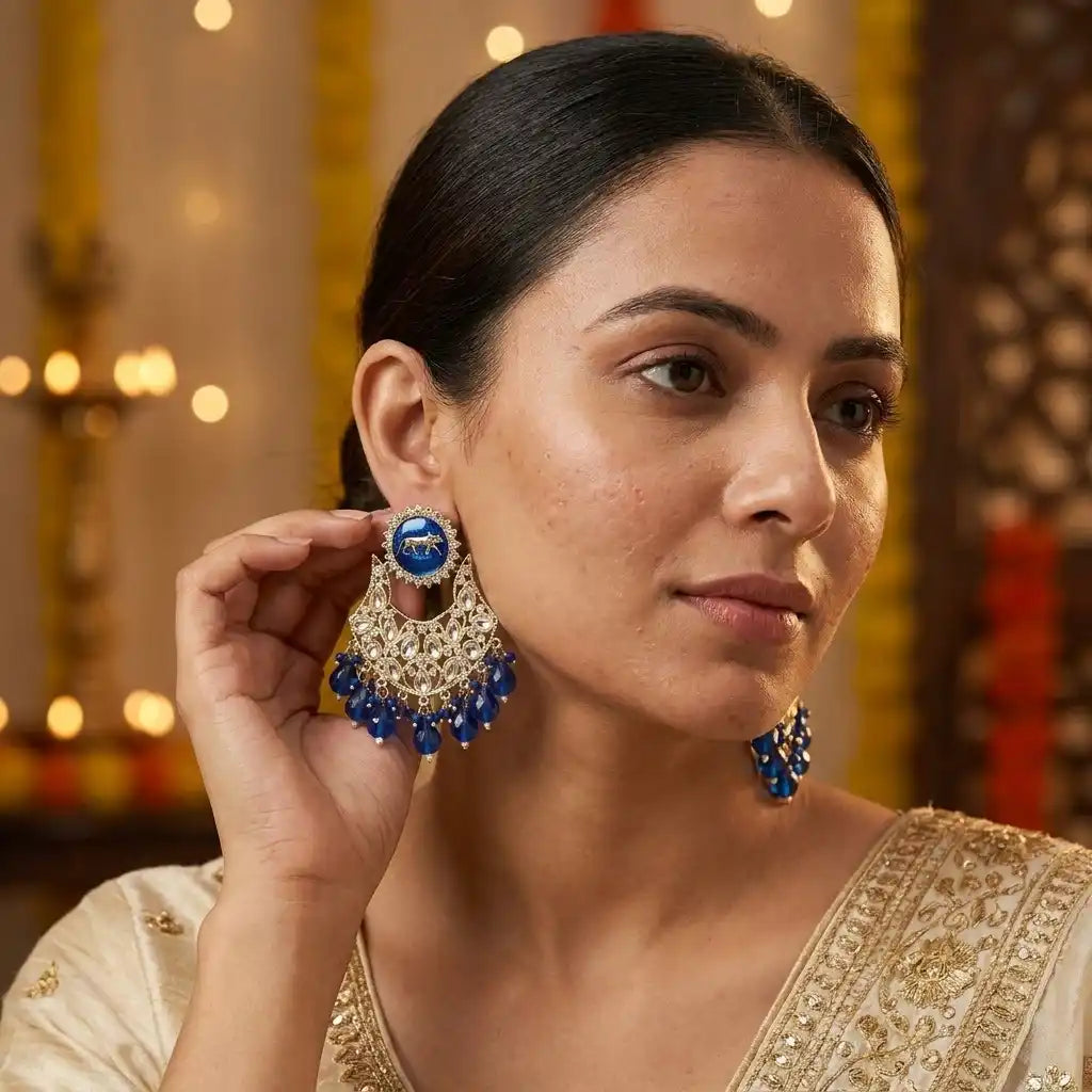 Royal Blue Kundan Earrings in Qatar