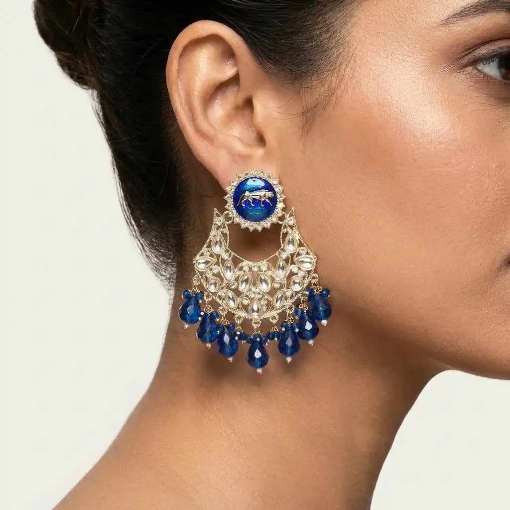 Royal Blue Kundan Earrings in Qatar