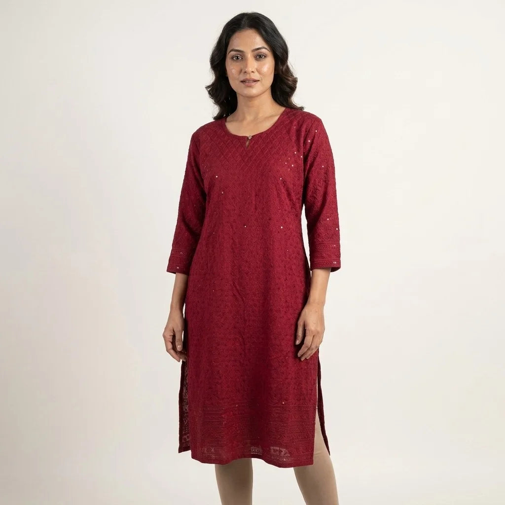 Chikankari Cotton Kurthi Top - Size 42