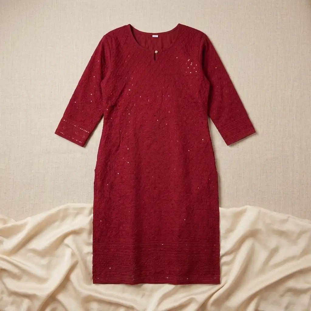 Chikankari Cotton Kurthi Top - Size 42