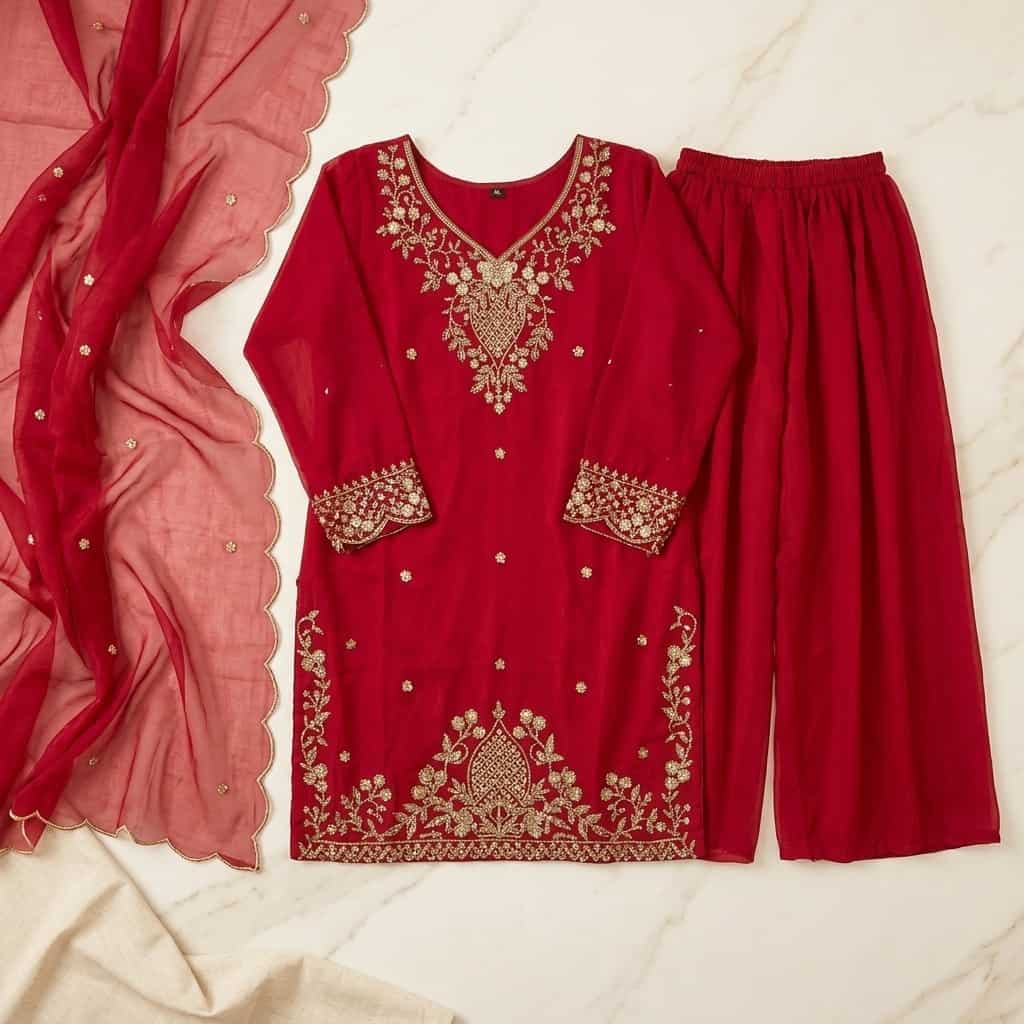 Royal Maroon 3-Piece Silk Kurthi Set
