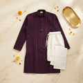 Men's Purple Chikankari Kurta Pyjama Set