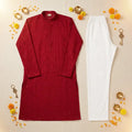 Men's Red Chikankari Kurta Pyjama Set
