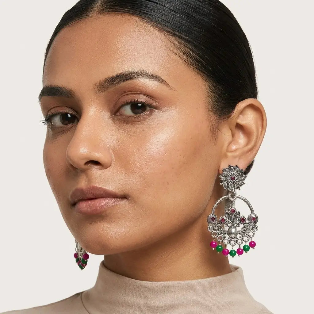 Oxidized Floral Chandbali Earrings in Qatar