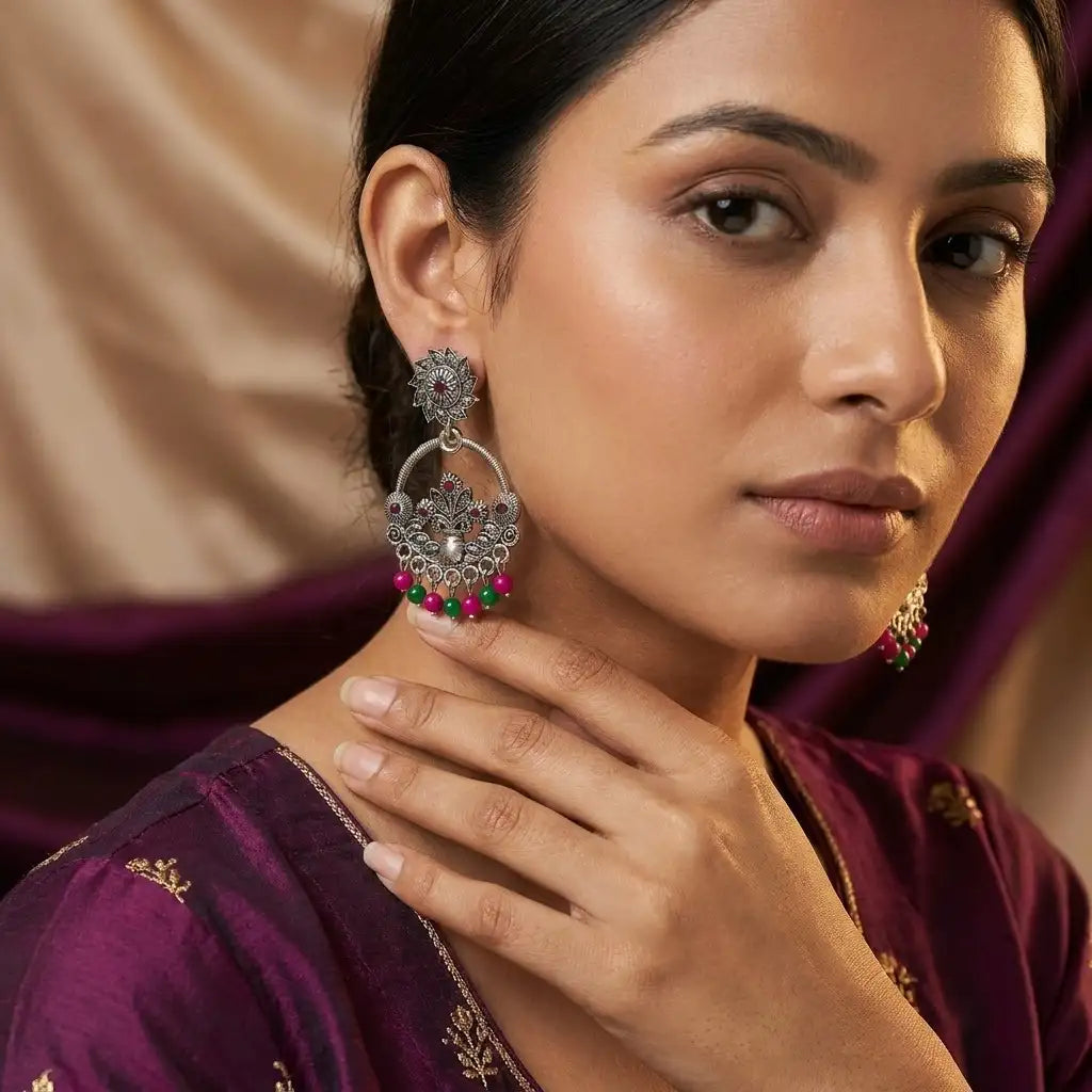 Oxidized Floral Chandbali Earrings in Qatar