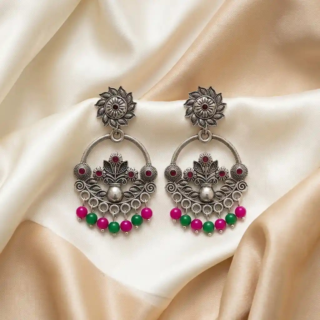Oxidized Floral Chandbali Earrings in Qatar