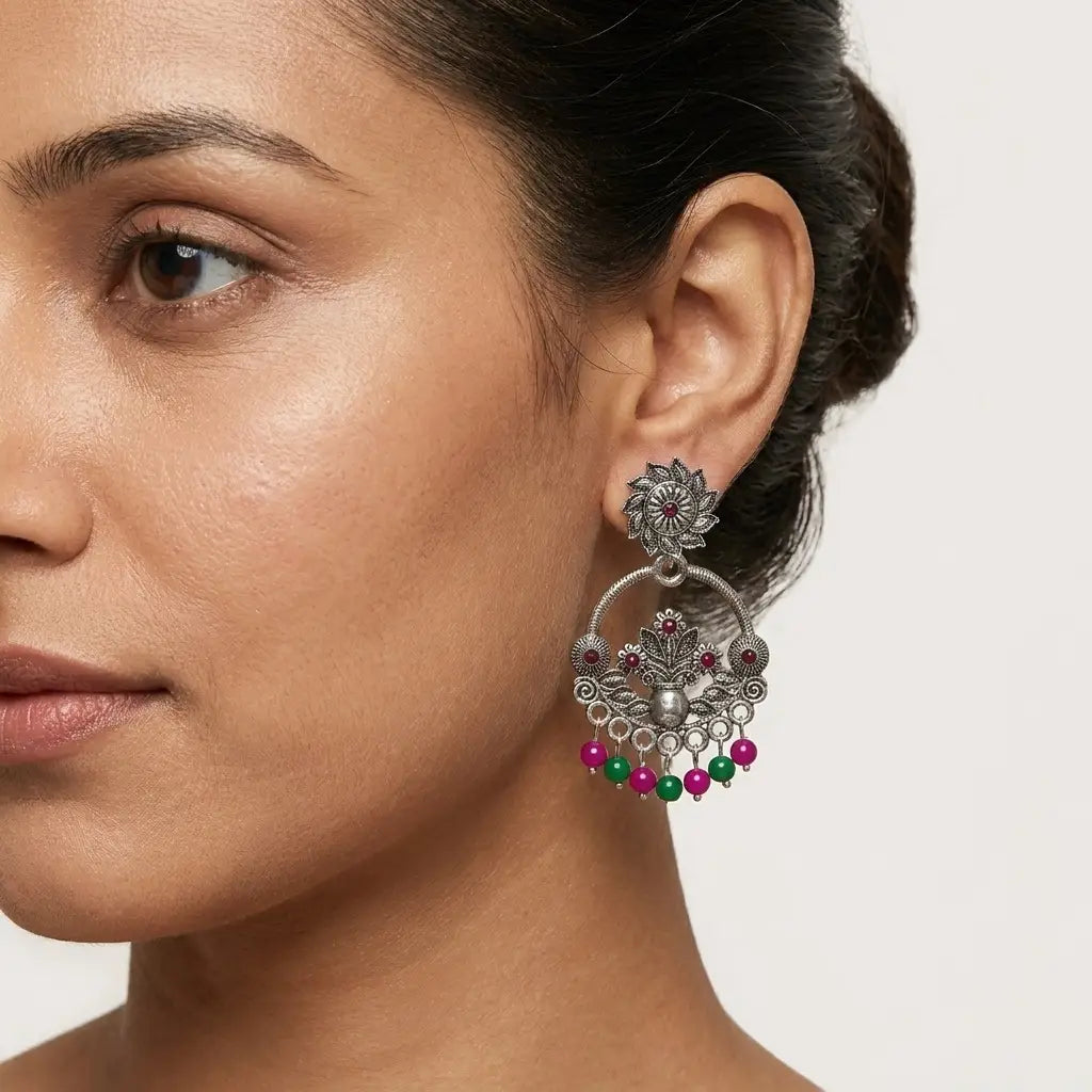 Oxidized Floral Chandbali Earrings in Qatar