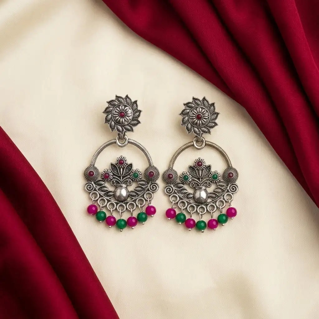 Oxidized Floral Chandbali Earrings in Qatar