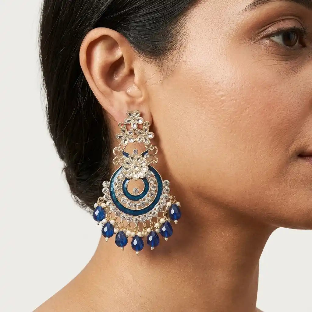 Blue Meenakari & Kundan Crescent Earrings in Qatar